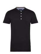 Ribbed Granddad Tee S/S Tops T-Kortærmet Skjorte Black Lindbergh