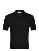 Structured Fine-Knit Polo Shirt Tops Knitwear Short Sleeve Knitted Pol...