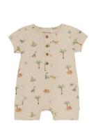 Suit Ss Aop Bodysuits Short-sleeved Beige Minymo