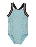 Swimsuit W Elastic Straps, Aop Badedragt Badetøj Blue Color Kids
