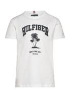 Hilfiger Palm Print Tee Ss Tops T-Kortærmet Skjorte White Tommy Hilfig...
