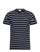 Cotton Linen Stripe Ss T-Shirt Designers T-Kortærmet Skjorte Navy GANT