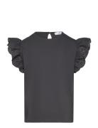 English-Embroidered Cotton T-Shirt Tops T-Kortærmet Skjorte Black Mang...