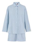 Stripel Shirt+Shorts Pyjamas Nattøj Blue Becksöndergaard