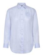 Over Floral-Logo Linen Shirt Tops Shirts Long-sleeved Blue Lauren Ralp...