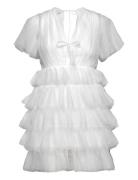 Deep V-Neck Tulle Dress Kort Kjole White Bubbleroom