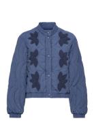 Floral-Embroidered Padded Jacket Quiltet Jakke Blue Mango