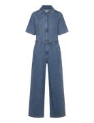 Denim Jumpsuit Belt Bottoms Jumpsuits Blue Mango