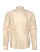 Wide Striped Cotton/Linen Shirt L/S Tops Shirts Linen Shirts Beige Lin...