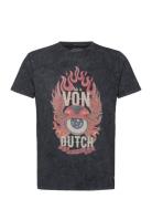 T-Shirt Washed Print Navy Von Dutch Tops T-Kortærmet Skjorte Black Von...