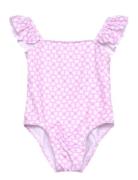 Printed Swimsuit Ruffled Straps Badedragt Badetøj Pink Mango