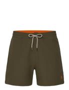 4.5-Inch Traveler Slim Fit Swim Trunk Designers Shorts Khaki Green Pol...