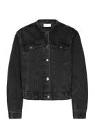 Collarless Denim Jacket Jakke Denimjakke Black Gina Tricot