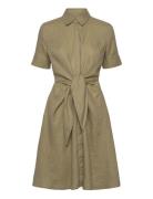 Soft Drapey Linen-Dress Kort Kjole Khaki Green Lauren Ralph Lauren
