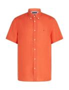 Pigment Dyed Linen Rf Shirt S/S Tops Shirts Short-sleeved Orange Tommy...