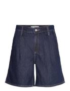 Denim Rinse-Wash Bermuda Shorts With Pleats Bottoms Shorts Denim Short...