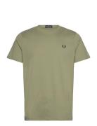 Crew Neck T-Shirt Tops T-Kortærmet Skjorte Khaki Green Fred Perry
