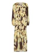 Rodebjer Iris Blurry Silk Designers Maxi Dress Yellow RODEBJER