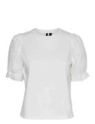 Vmsenna Ss Emb Sleeve Top Jrs Tops Blouses Short-sleeved White Vero Mo...