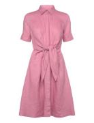 Tie-Front Linen Shirtdress Kort Kjole Pink Lauren Ralph Lauren