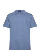 Standard Fit Cotton-Linen Polo Shirt Designers Polos Short-sleeved Blu...