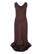 Alia Cowl Neck Ruffled Maxi Dress Knælang Kjole Brown Malina