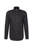 Spread Kent Tops Shirts Business Black Seidensticker