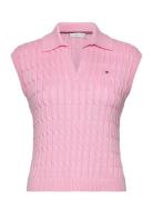 Co Cable Mid Gg Open Polo Vest Tops T-shirts & Tops Polos Pink Tommy H...