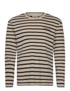 Ls Compact Rib Stripe Crewnk Tee Tops T-Langærmet Skjorte Beige Calvin...