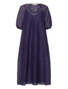 1608 Organza, Puff Sleeve Long Dres Knælang Kjole Purple STINE GOYA