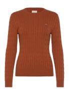 Stretch Cotton Cable C-Neck Tops Knitwear Jumpers Brown GANT