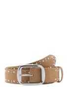 Suede Belt With Studs Bælte Beige Mango