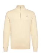 Textured Cotton Half Zip Tops Knitwear Half Zip Jumpers Cream GANT