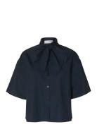 Slfaya-Juno 2/4 Bow Shirt Tops Shirts Short-sleeved Navy Selected Femm...