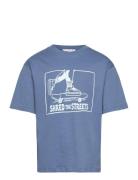 Short-Sleeved Printed T-Shirt Tops T-Kortærmet Skjorte Blue Mango