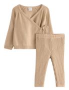 Set Sweater Leggings Knitted Sets Sets With Long-sleeved T-shirt Beige...