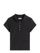 Gold Button Slim Ss Polo Tops T-shirts & Tops Short-sleeved Black Tomm...