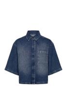Dante6-Daisy Rhinest Denim Shirt Tops Shirts Denim Shirts Blue Dante6