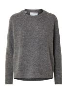 Slflulu Ls Knit O-Neck Noos Tops Knitwear Jumpers Grey Selected