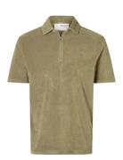 Slhrelax-Terry Ss Zip Polo Ex Tops Polos Short-sleeved Green Selected