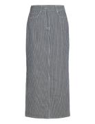 Slfmyra Hw Stripe Column Denim Skirt Lang Nederdel Blue Selected