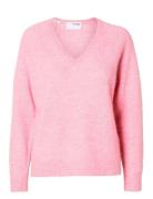 Slflulu New Ls Knit V-Neck B Noos Tops Knitwear Jumpers Pink Selected