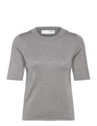Slflura Lurex 2/4 Knit O-Neck Tops Shirts Short-sleeved Grey Selected