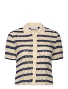 Short Sleeve Striped Cardigan Tops Knitwear Cardigans Beige Mango