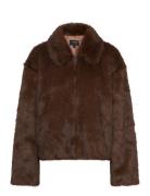 Sylvie Zip Faux Fur Jacket Outerwear Faux Fur Brown Bardot