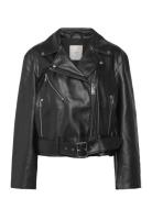 Faux Leather Moto Jacket W/Belt Læderjakke Skindjakke Black Calvin Kle...