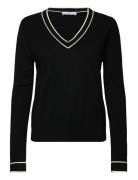Contrasting V-Neck Sweater Tops Knitwear Jumpers Black Mango