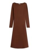 5X2 Rib Flare Midi Dress Ls Knælang Kjole Brown Tommy Hilfiger