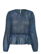 Plise Tops Blouses Long-sleeved Blue Desigual