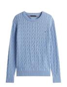 Classic Cotton Cable Crew Neck Tops Knitwear Round Necks Blue Tommy Hi...